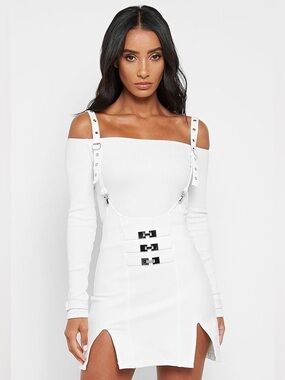Maniere De Voir Buckle Overall Split Suspender Skirt Off White Size 6